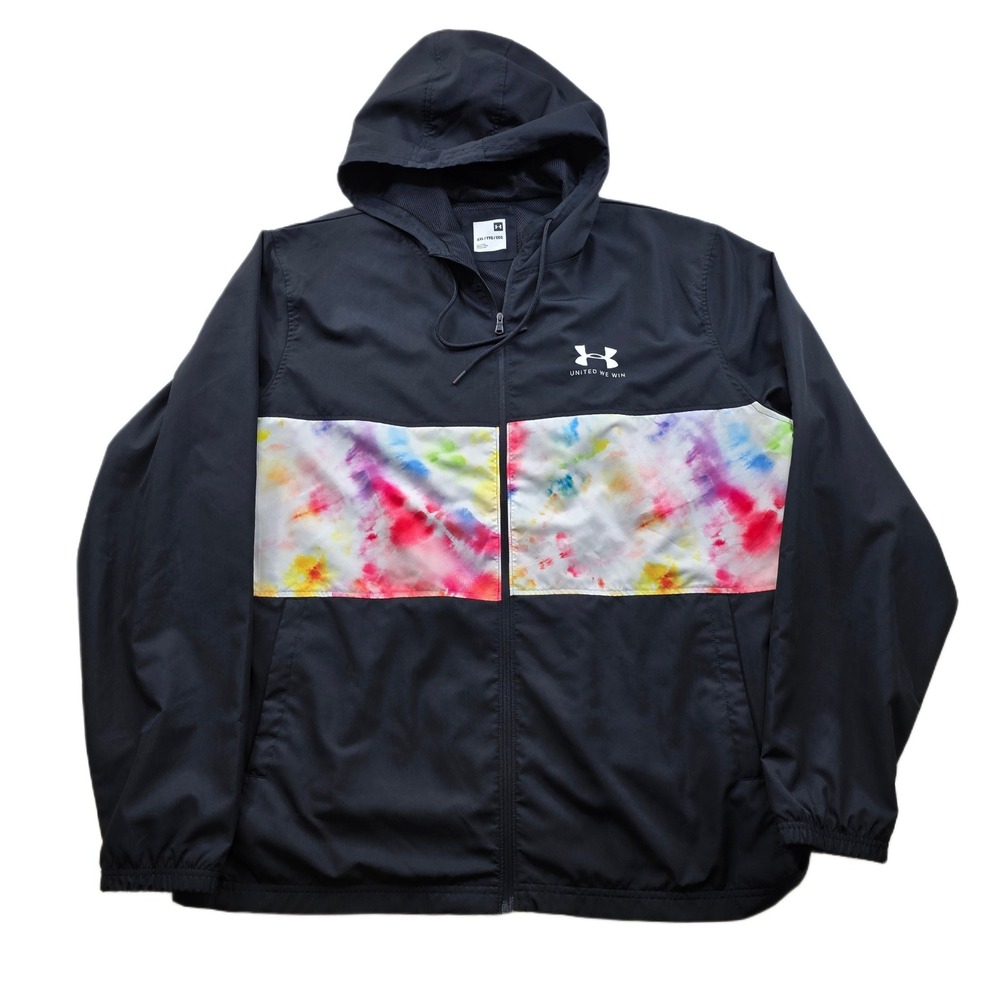 Under Armour Windbreaker Hoodie Mens XXL Black Tie Dye United We Win Jacket